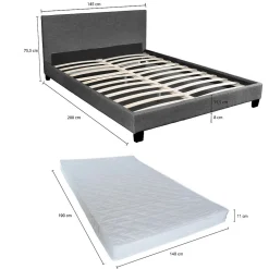 Ensemble Matelas + Lit 140x190 DUBLIN / Gris foncé