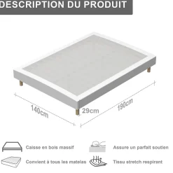 Ensemble Matelas à ressorts+ Lit Sommier Tapissier Déco 140x190cm, Epaisseur du Matelas 22cm