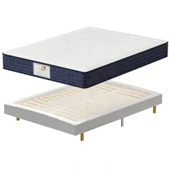 Ensemble Matelas à ressorts+ Lit Sommier Tapissier Déco 140x190cm, Epaisseur du Matelas 22cm