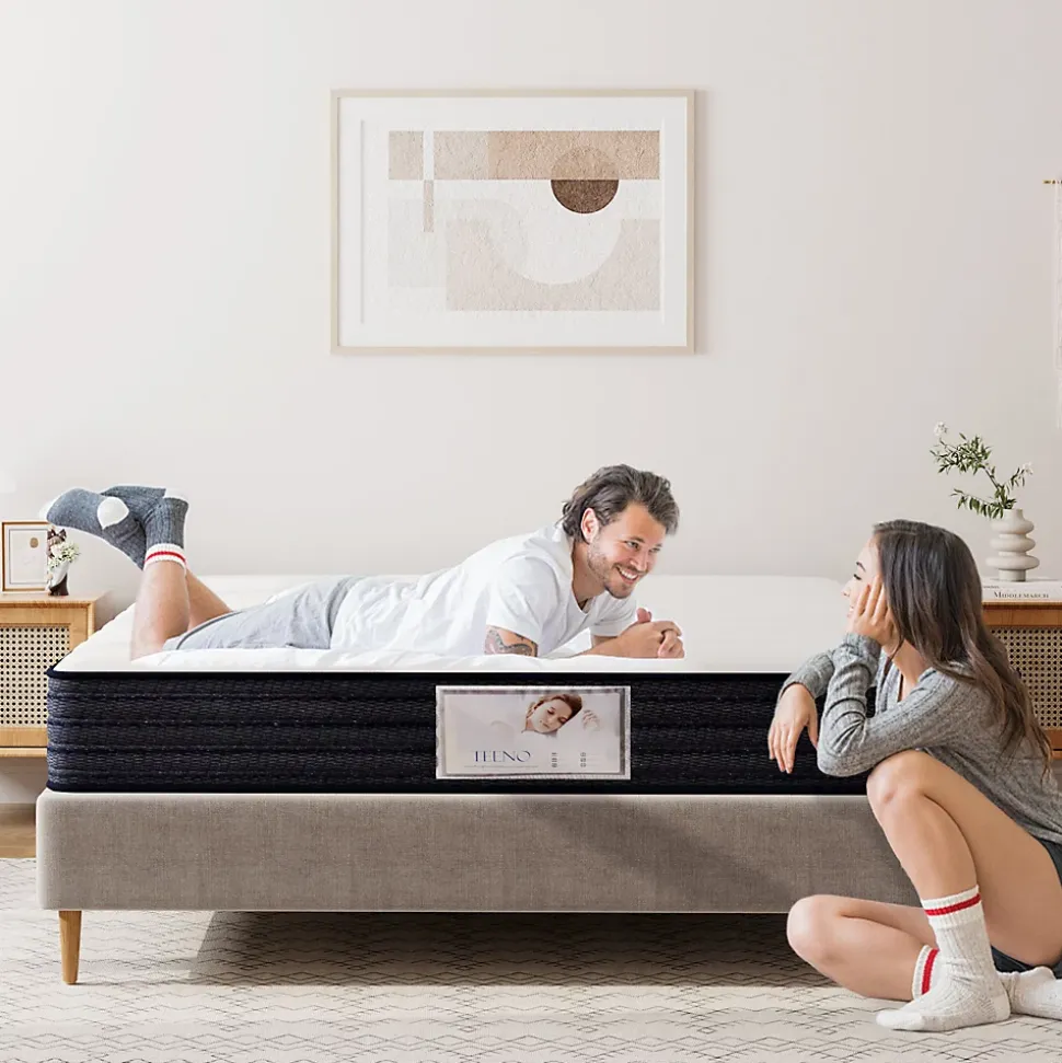 Ensemble Matelas à ressorts + Cadre de lit Plateforme Capitonné 140x190cm, Epaisseur du Matelas 22cm
