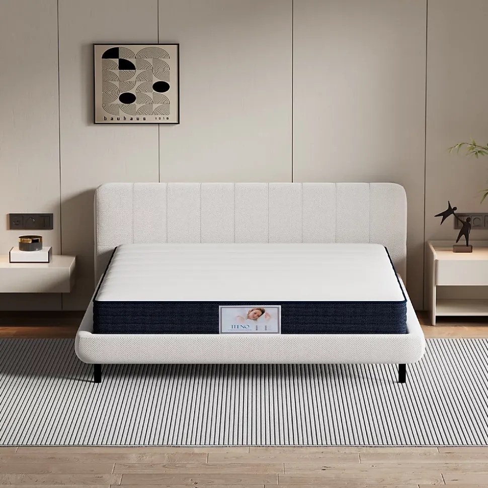 Ensemble Matelas à ressorts + Cadre de lit Plateforme Capitonné 140x190cm, Epaisseur du Matelas 22cm