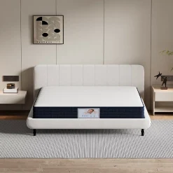 Ensemble Matelas à ressorts + Cadre de lit Plateforme Capitonné 140x190cm, Epaisseur du Matelas 22cm