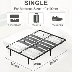 Ensemble matelas double en mousse de 17 cm + sommier à lattes larges 140x200 cm