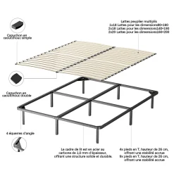 Ensemble Matelas en mousse + Sommier à Lattes 160x200cm, Epaisseur du Matelas 18 cm