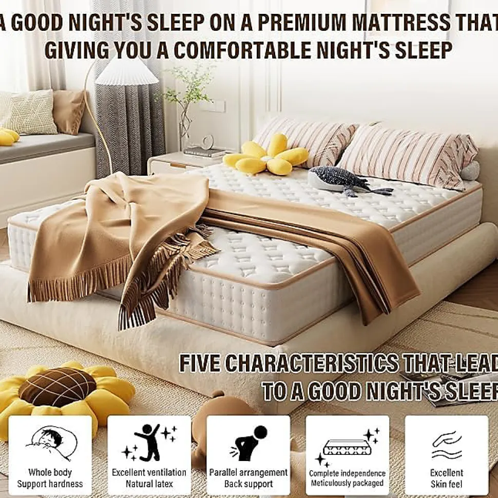 Ensemble Matelas en mousse + Sommier à Lattes 160x200cm, Epaisseur du Matelas 18 cm