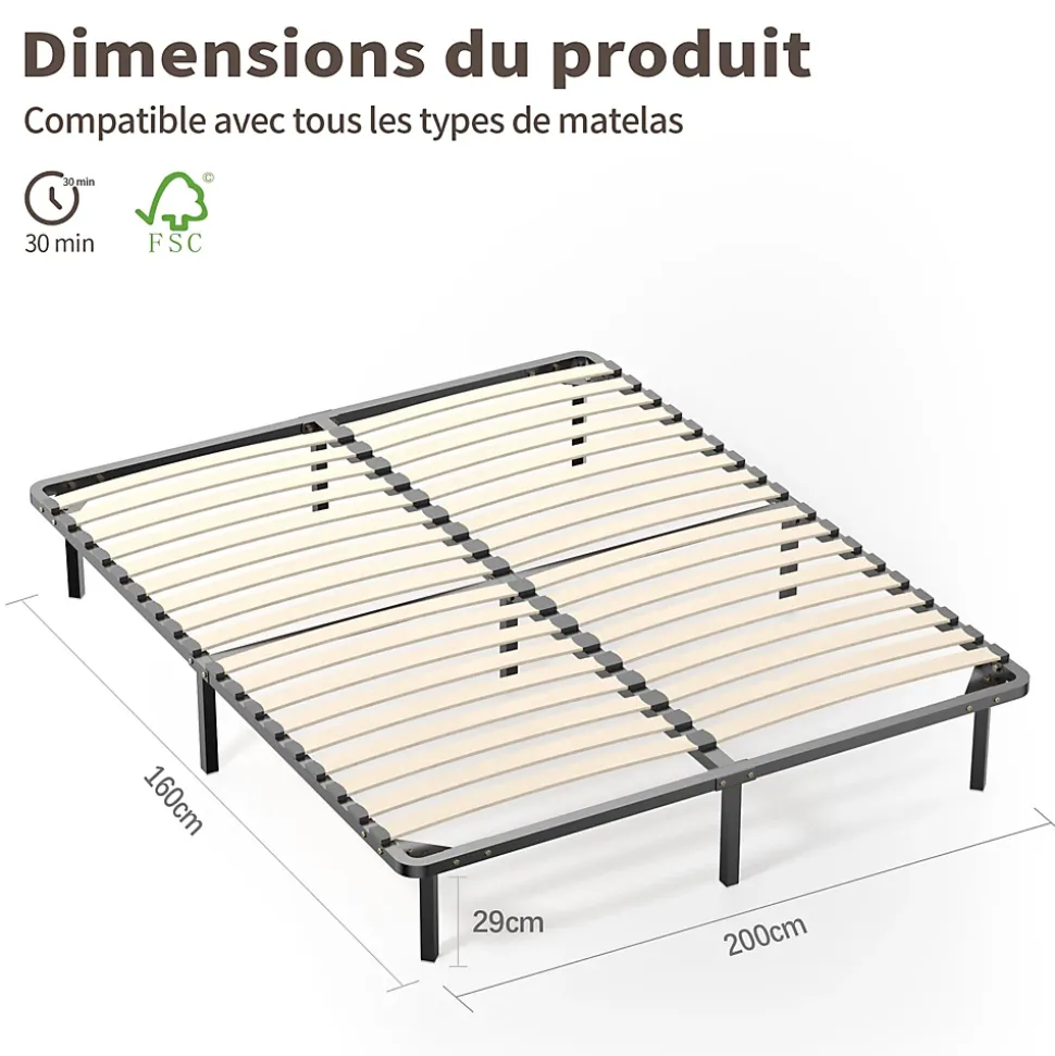 Ensemble Matelas en mousse + Sommier à Lattes 160x200cm, Epaisseur du Matelas 18 cm