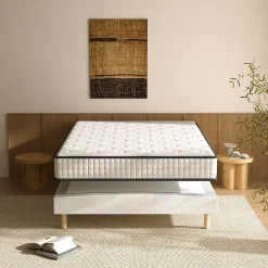 Ensemble Matelas en Mousse+ Lit Sommier Tapissier Déco 140x190cm, Epaisseur du Matelas 22cm