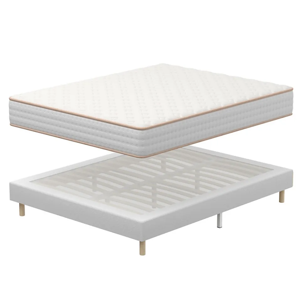 Ensemble Matelas en Mousse+ Lit Sommier Tapissier Déco 140x190cm, Epaisseur du Matelas 18cm