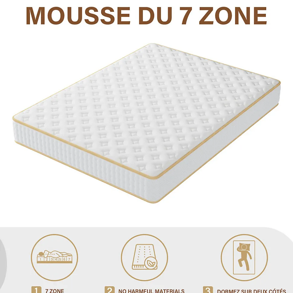 Ensemble Matelas en Mousse+ Lit Sommier Tapissier Déco 140x190cm, Epaisseur du Matelas 18cm