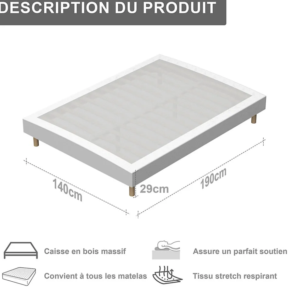 Ensemble Matelas en Mousse+ Lit Sommier Tapissier Déco 140x190cm, Epaisseur du Matelas 18cm