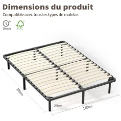 Ensemble Matelas en mousse + Sommier à Lattes 160x200cm, Epaisseur du Matelas 22cm
