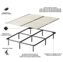Ensemble Matelas en mousse + Sommier à Lattes 160x200cm, Epaisseur du Matelas 22cm