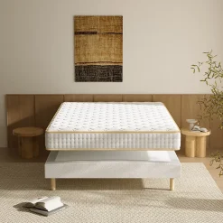 Ensemble Matelas en Mousse+ Lit Sommier Tapissier Déco 160x200cm, Epaisseur du Matelas 18cm