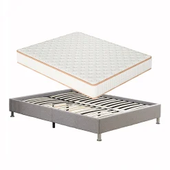 Ensemble Matelas en mousse + Cadre de lit Plateforme Capitonné 160x200cm, Epaisseur du Matelas 18cm