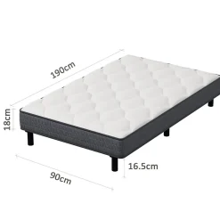 Ensemble Matelas et Sommier 90x190cm,Matelas à Ressorts ensachés et Robuste Cadre de lit en Fer avec 6 Pieds, Matelas épaisseur