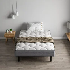 Ensemble Matelas et Sommier 90x190cm,Matelas à Ressorts ensachés et Robuste Cadre de lit en Fer avec 6 Pieds, Matelas épaisseur