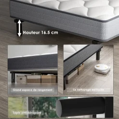 Ensemble Matelas et Sommier 90x190cm,Matelas à Ressorts ensachés et Robuste Cadre de lit en Fer avec 6 Pieds, Matelas épaisseur