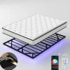 Ensemble matelas LED 160x200 cm cadre de lit en métal matelas en mousse de 22 cm d'épaisseur, cadre de lit double avec éclairage