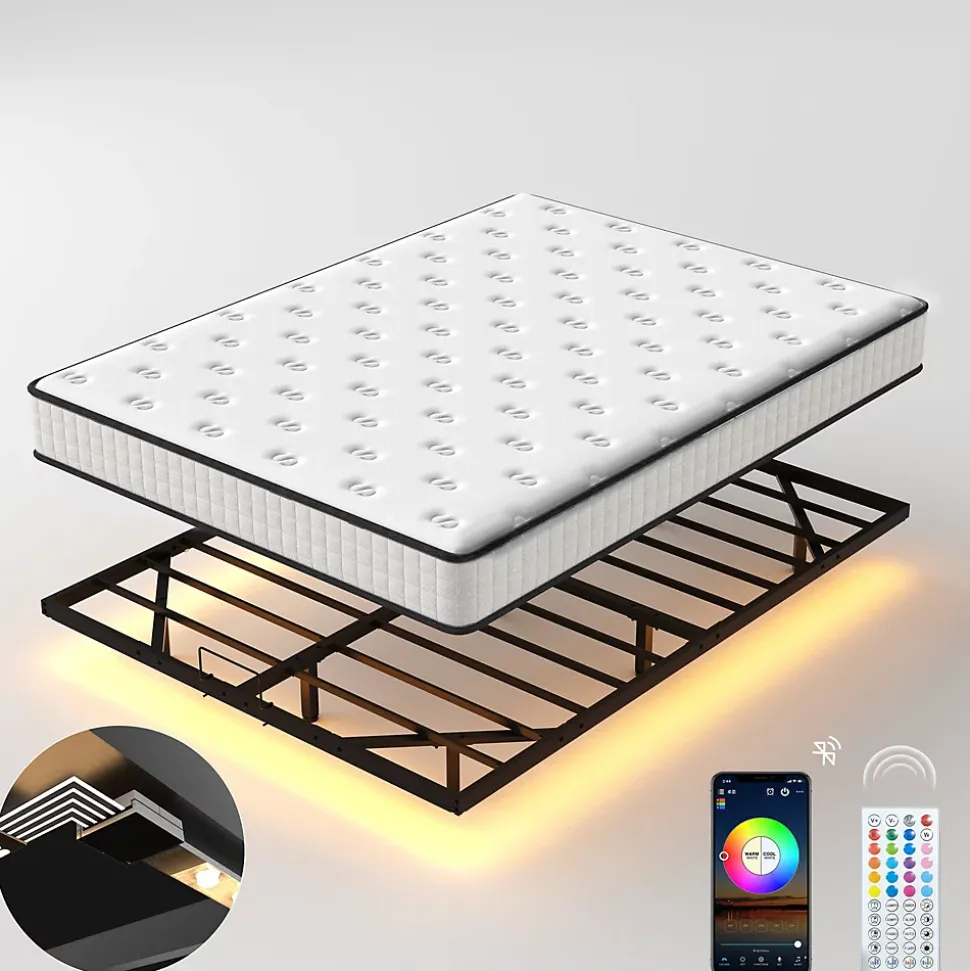 Ensemble matelas LED 140x190 cm - matelas en mousse de 22 cm d'épaisseur + cadre de lit en métal avec éclairage LED
