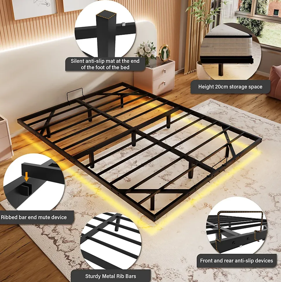 Ensemble matelas LED 140x190 cm - matelas en mousse de 22 cm d'épaisseur + cadre de lit en métal avec éclairage LED