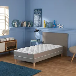 Ensemble matelas mémoire forme sommier gris 90x190