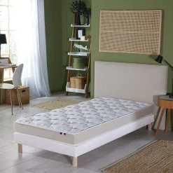 Ensemble Matelas Mousse Haute Résilience ESSENCE + Latex 3 zones +Sommier - Made in France 90 x 190 cm, Sommier - Blanc