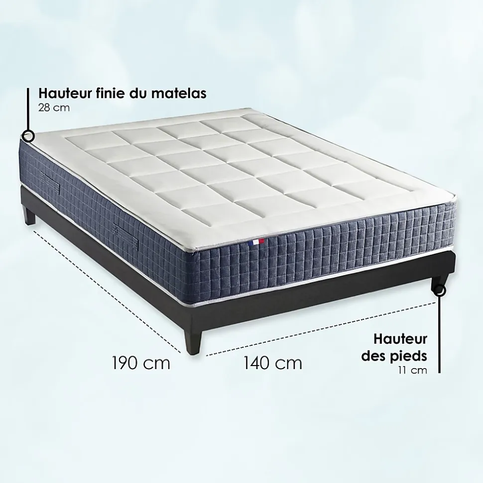 Ensemble matelas ressort 7 zones et mémoire forme sommier 140x190