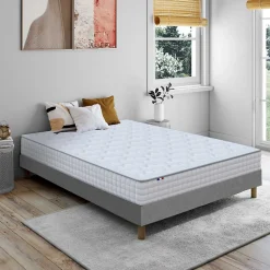 Ensemble matelas ressorts ASTRE + sommier kit gris à lattes flexibles 160x200