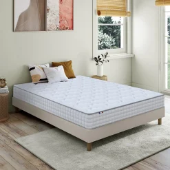 Ensemble matelas ressorts ASTRE + sommier kit beige à lattes flexibles 160x200