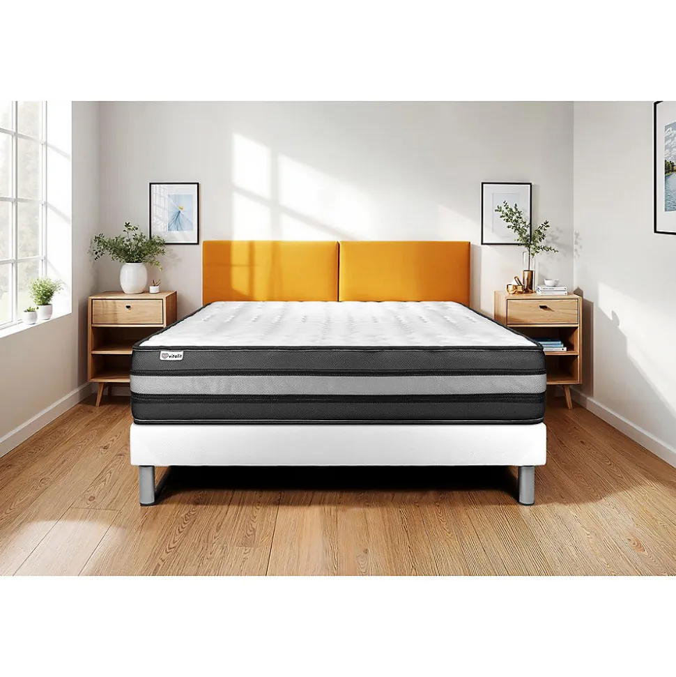 Ensemble Mousse polyuréthane à mémoire de forme de confort Ferme avec sommier tapissier