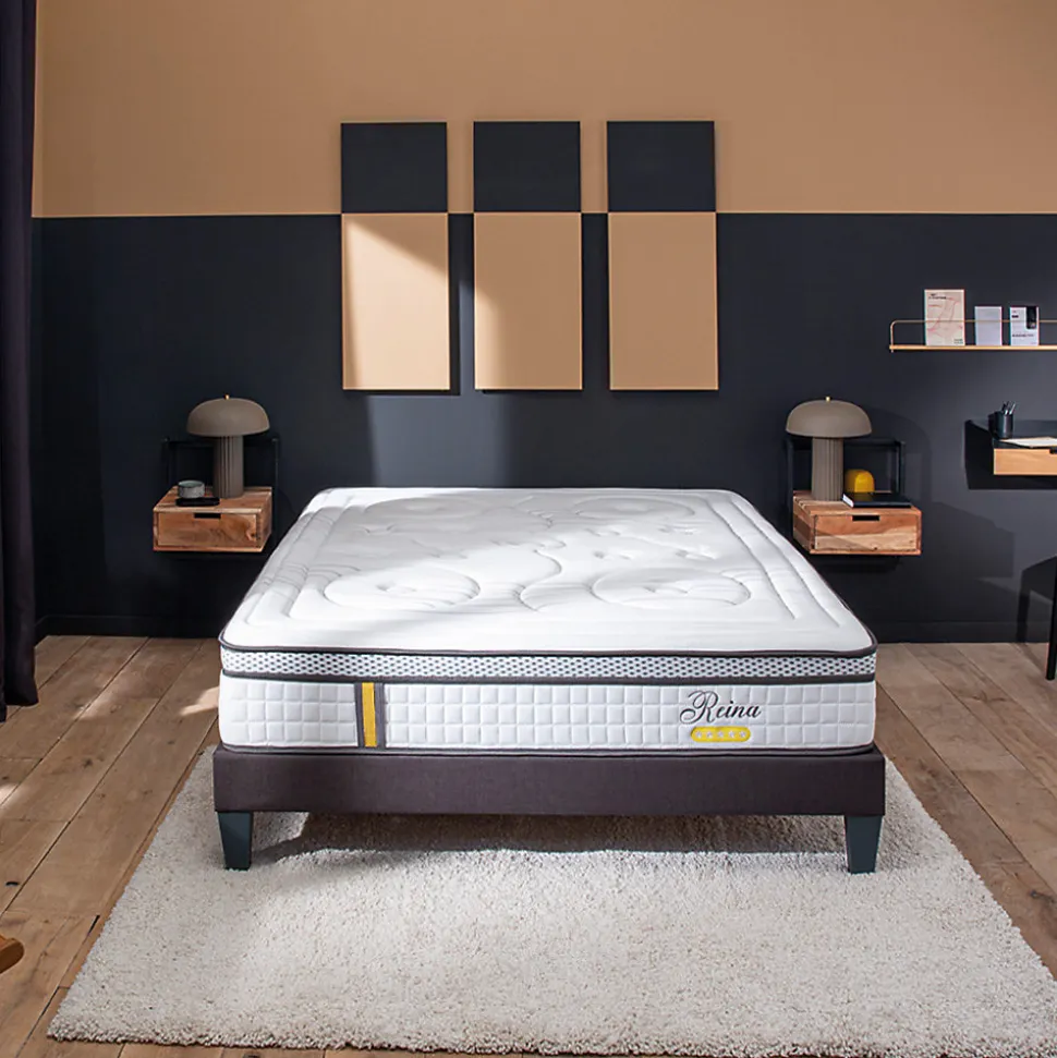 Ensemble Reina 2.0 140x190 cm Matelas Ressorts ensachés + Sommier Bois