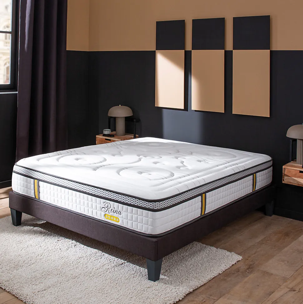 Ensemble Reina 2.0 140x190 cm Matelas Ressorts ensachés + Sommier Bois
