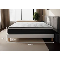 Ensemble Ressorts ensachés et mémoire de forme de confort Equilibré avec sommier tapissier