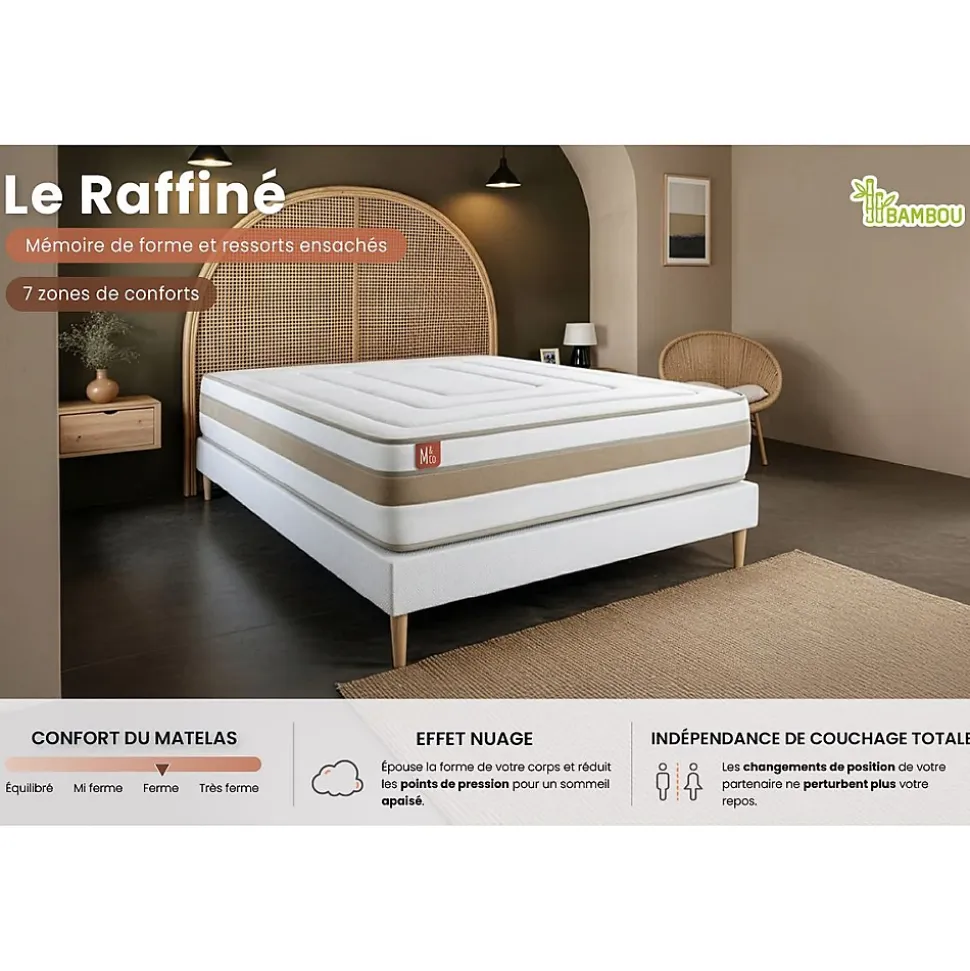 Ensemble Ressorts ensachés et mémoire de forme de confort Equilibré avec sommier tapissier