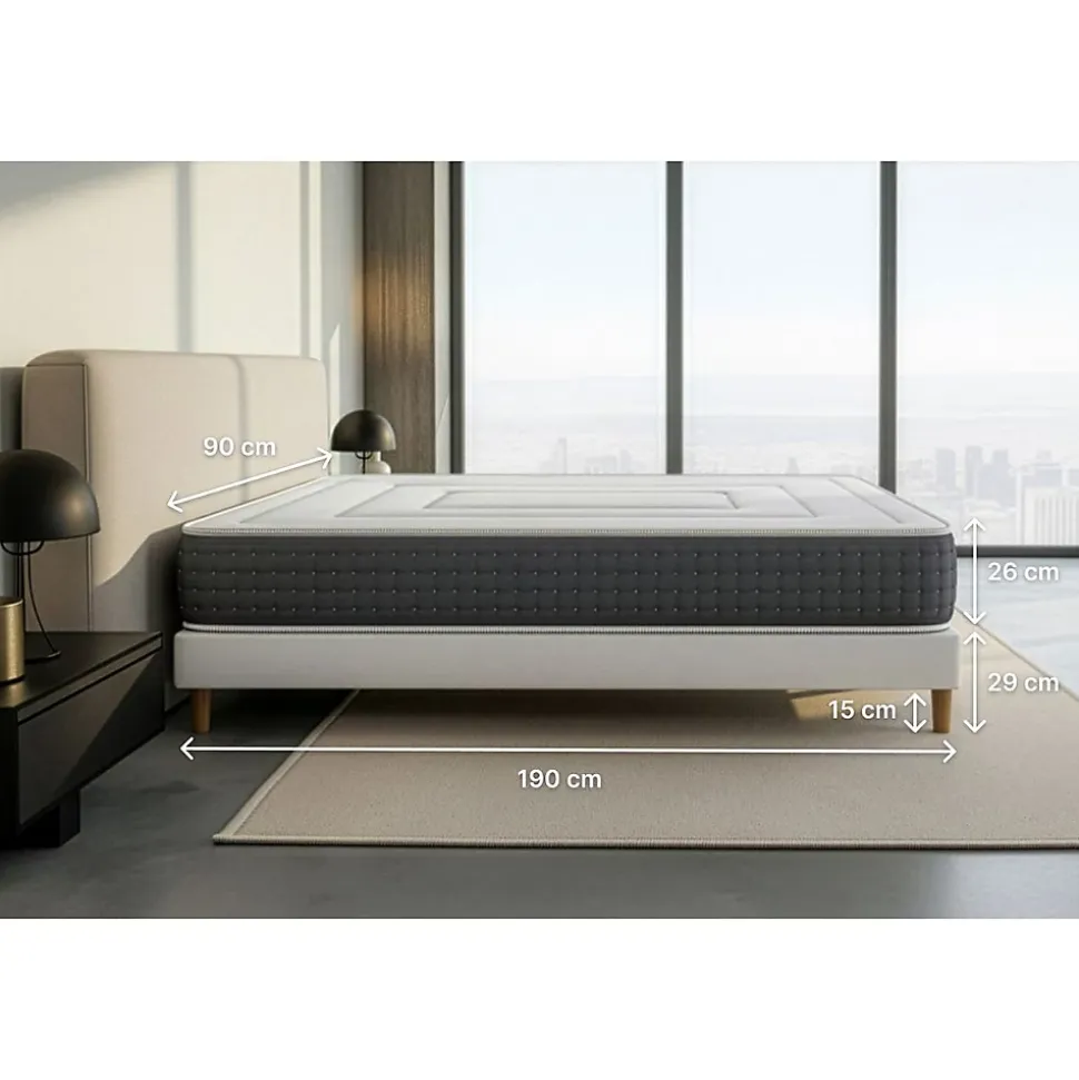 Ensemble Ressorts ensachés et mémoire de forme de confort Ferme avec sommier tapissier