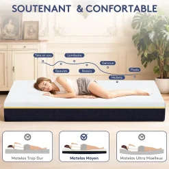 Ensemble 140x190 cm Matelas double en mousse de 17 cm + sommier à lattes