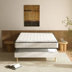 Ensemble 160x200 cm Matelas en Mousse+ Lit Sommier Tapissier Déco, Epaisseur du Matelas 22cm