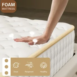 Ensemble 140x190 cm Matelas Mousse + Sommier à Lattes, Epaisseur du Matelas 18 cm
