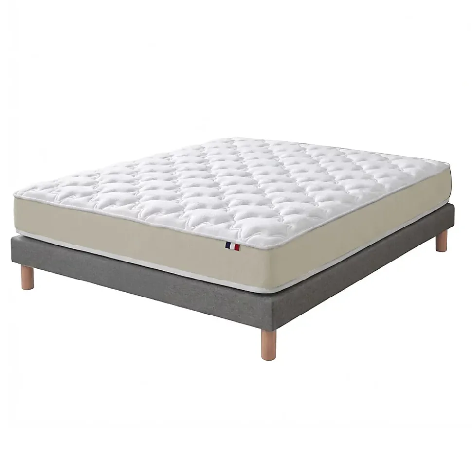 Ensemble 1400x200 Matelas polylatex 80 kg/m3 et sommier tapissier beige
