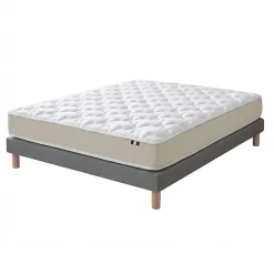 Ensemble 1400x200 Matelas polylatex 80 kg/m3 et sommier tapissier beige