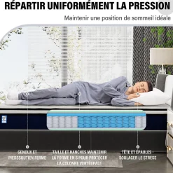 Ensemble 140x190cm Matelas à ressorts +Sommier à Lattes sur Pieds, Epaisseur du Matelas 25cm