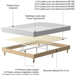 Ensemble 140x190cm Matelas à ressorts+ Lit Sommier Tapissier Déco, Epaisseur du Matelas 30cm