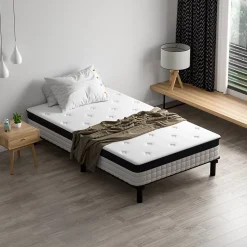 Ensemble 90x200cm matelas-châssis, matelas à ressorts ensachés et haute résilience + cadre de lit en fer robuste, comprenant 6