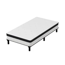 Ensemble 90x200cm matelas-châssis, matelas à ressorts ensachés et haute résilience + cadre de lit en fer robuste, comprenant 6