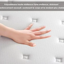 Ensemble 90x200cm matelas-châssis, matelas à ressorts ensachés et haute résilience + cadre de lit en fer robuste, comprenant 6