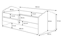 FALA lit d'enfant avec barreau 160x80 Princesse en couronne