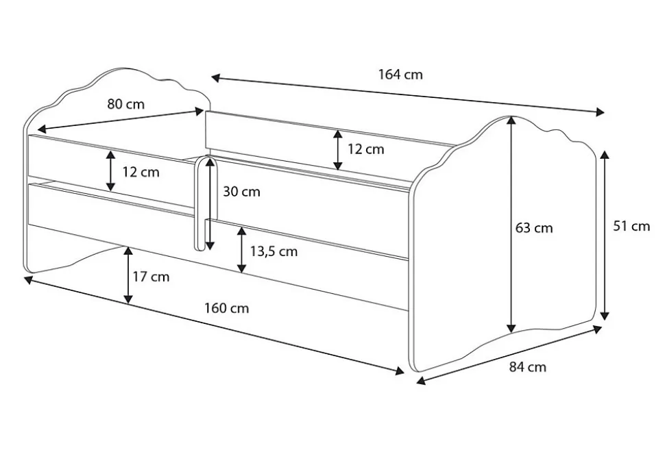 FALA lit d'enfant avec barreau 160x80 Princesse en couronne