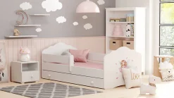 FALA lit enfant avec tiroir et barreau 160x80 fille avec ailes