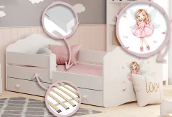FALA lit enfant avec tiroir et barreau 160x80 fille avec ailes