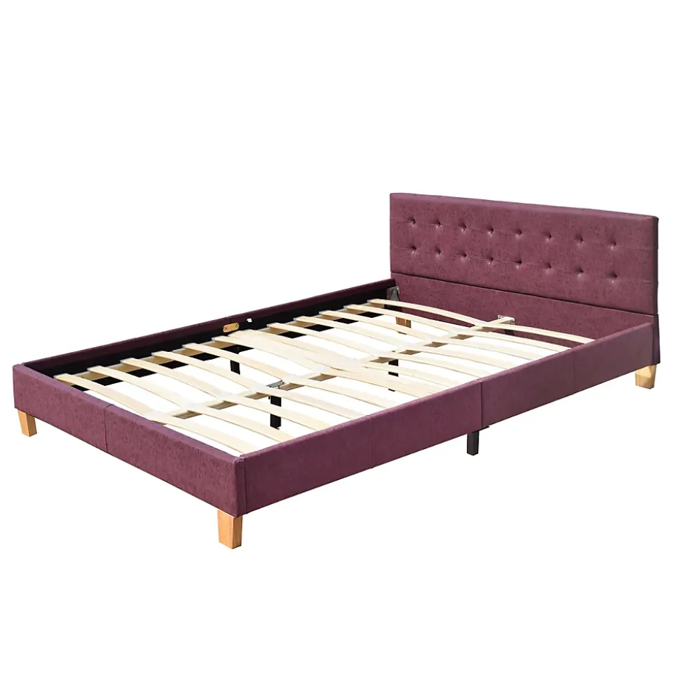 frederic - Solide et Confortable Lit avec Sommier + Tête de Lit Capitonnee Couleur rouge + Pieds en 10 cm pour matelas en 140x190